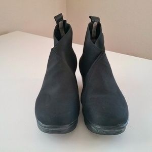 Black Platform Ankle Boots Stretch Fabric sz 8.5